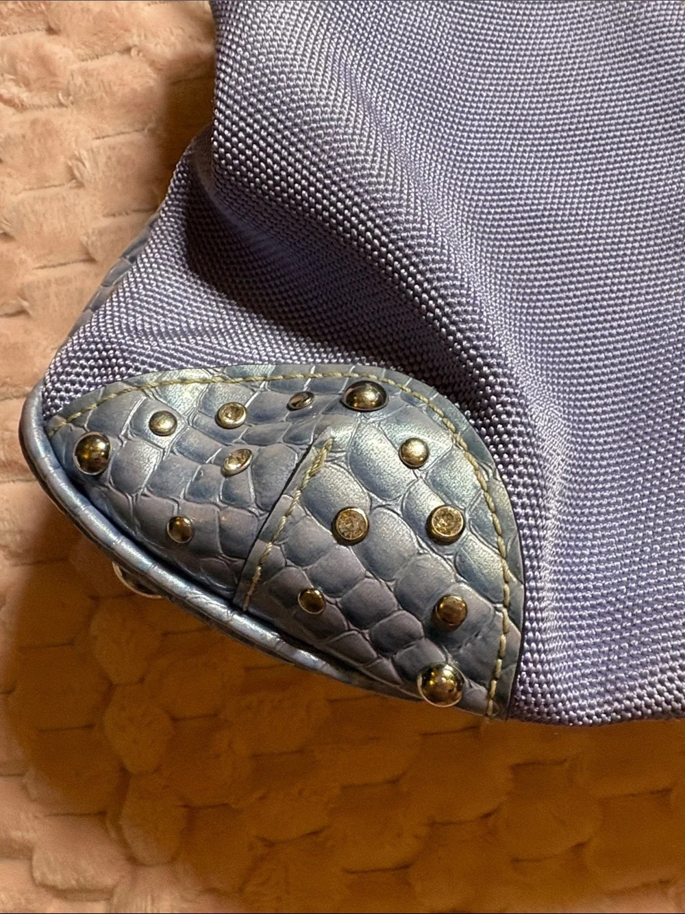 Y2K Kathy Van Zeeland Croc-Embossed Studded Shoulder Bag 💜🩵
